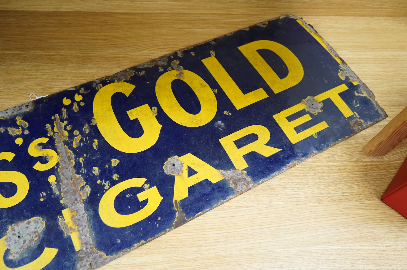 A Wills’s Gold Cigarette rectangular enamel advertising sign, 38 x 117cm
